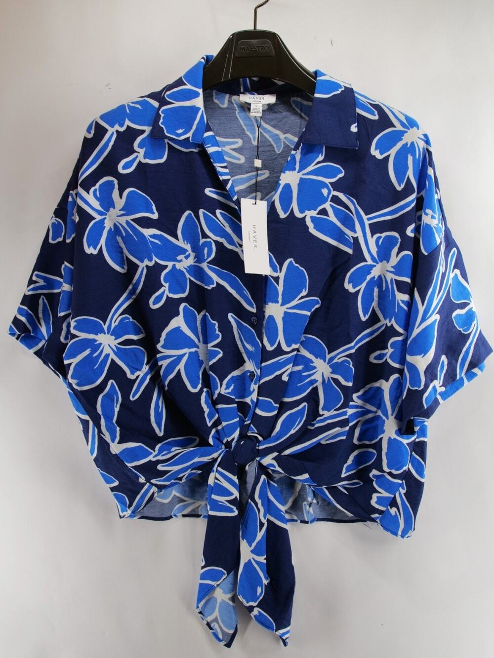 Haver London NWT Floral Button Down Tie Front Blouse Top Blue White Plus Size 1X
